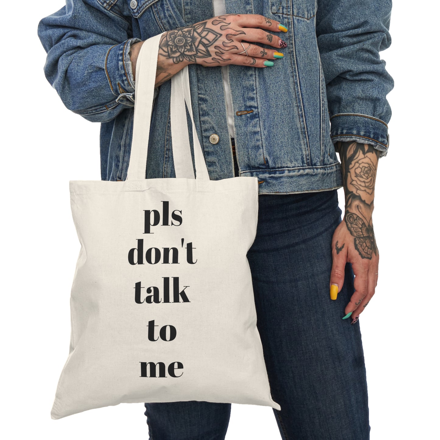 Funny Natural Tote Bag - "pls don't talk to me" - Perfect for Introverts & Everyday Use