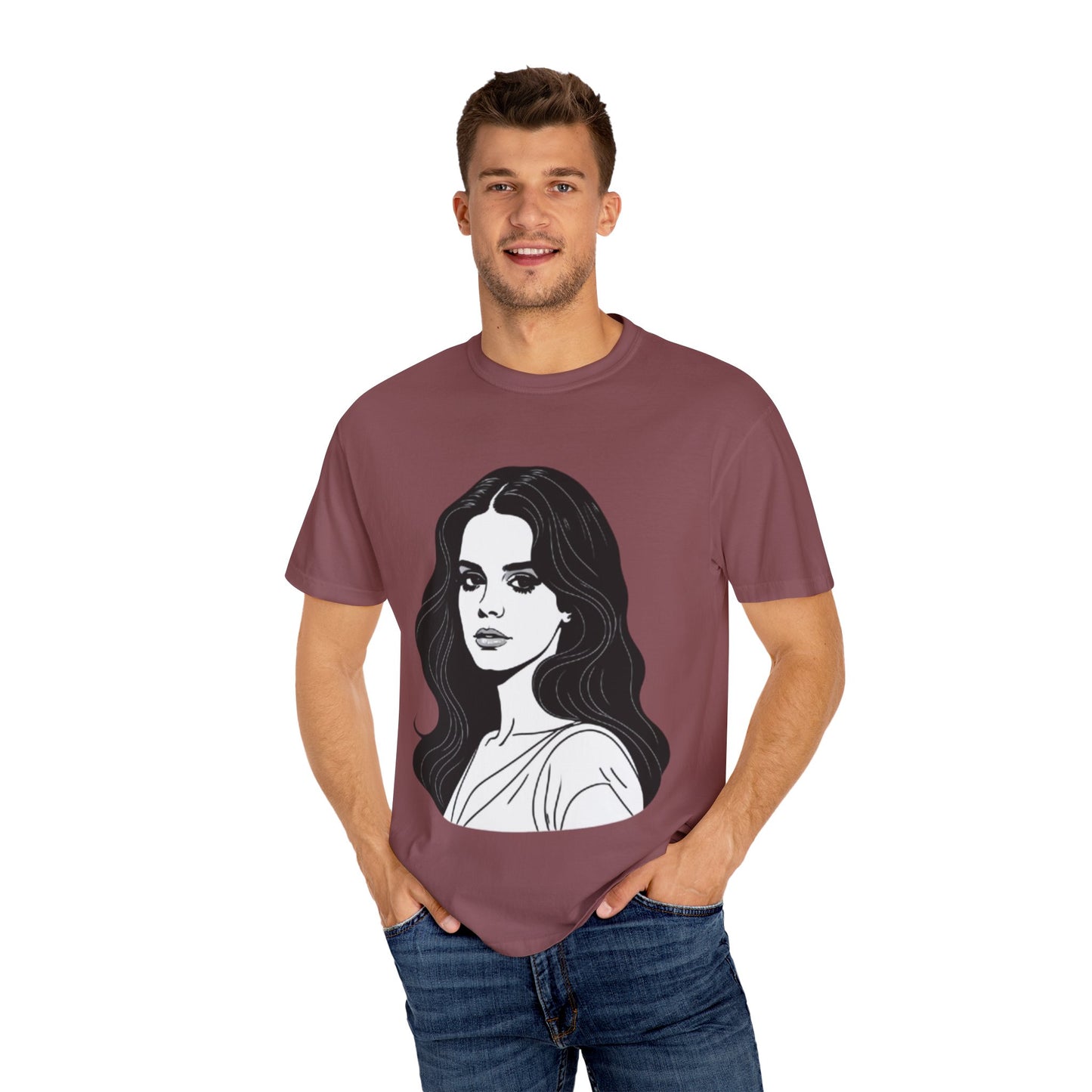 Camiseta unissex tingida com estampa de mulher empoderada