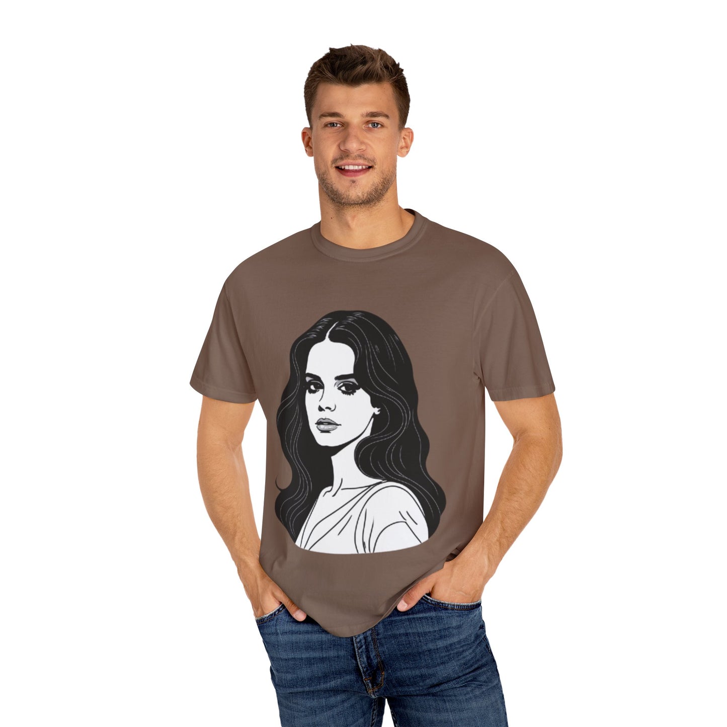 Camiseta unissex tingida com estampa de mulher empoderada