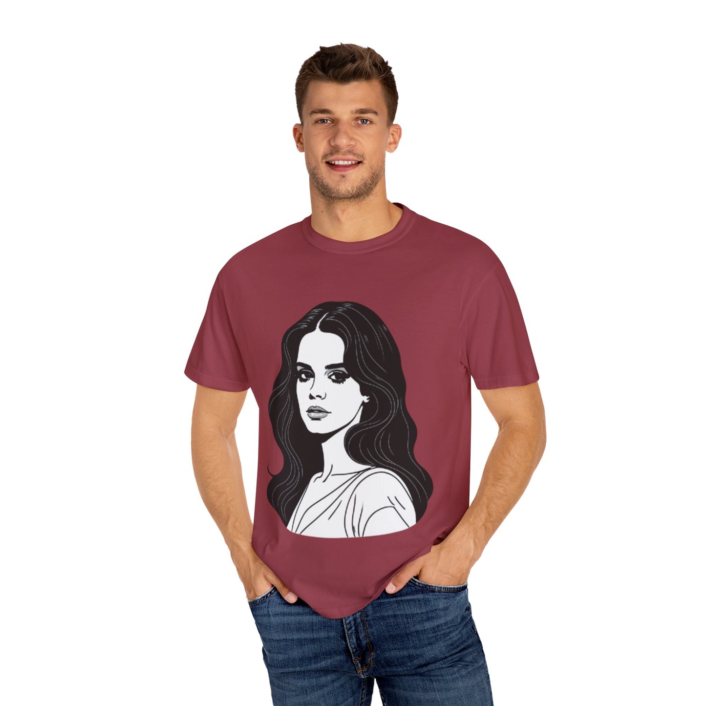 Camiseta unissex tingida com estampa de mulher empoderada