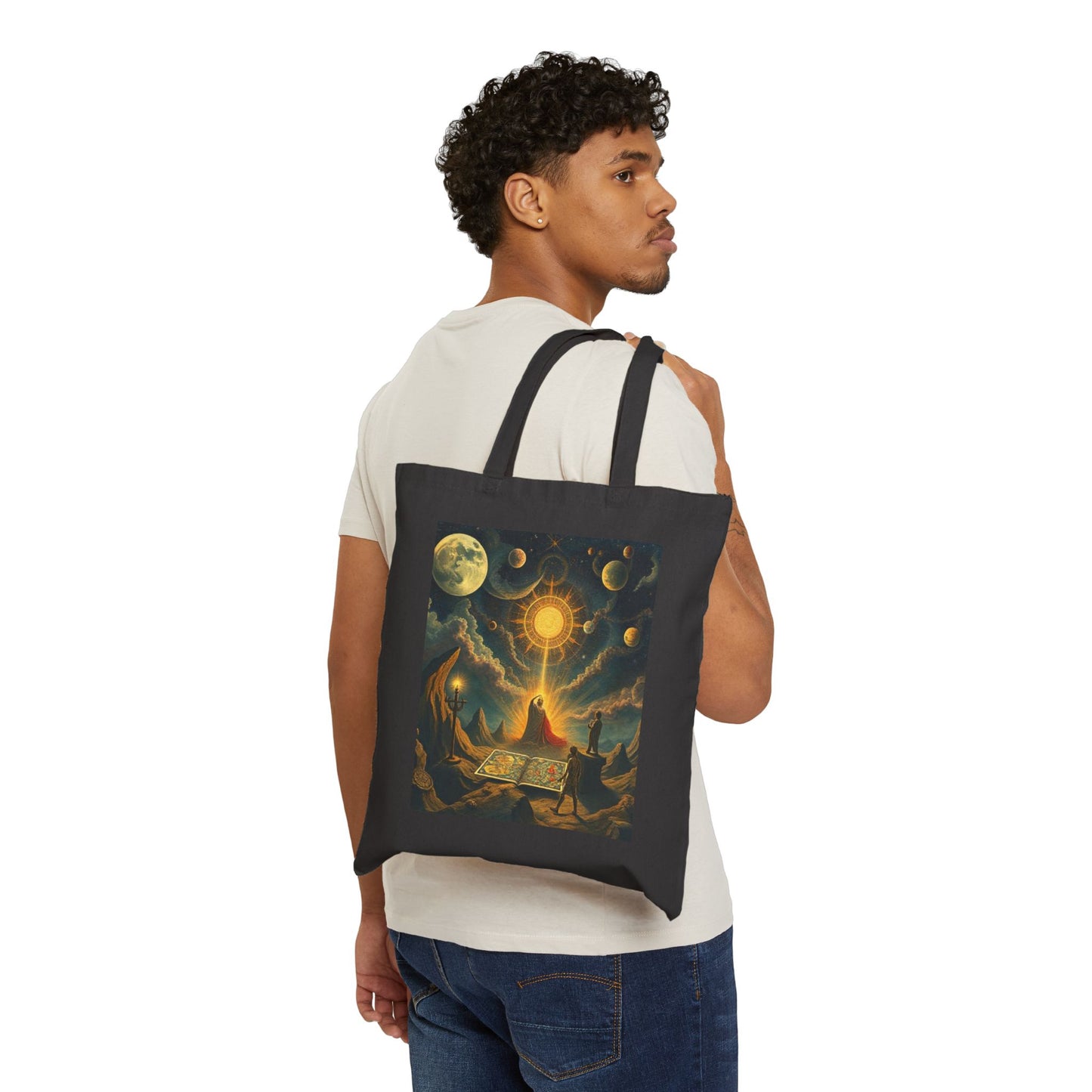 Celestial Adventure Canvas Tote Bag - Mystical Design for Dreamers