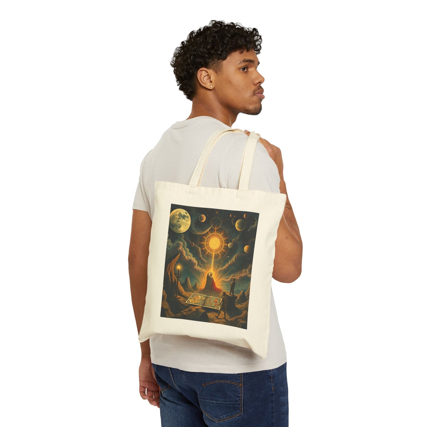 Celestial Adventure Canvas Tote Bag - Mystical Design for Dreamers