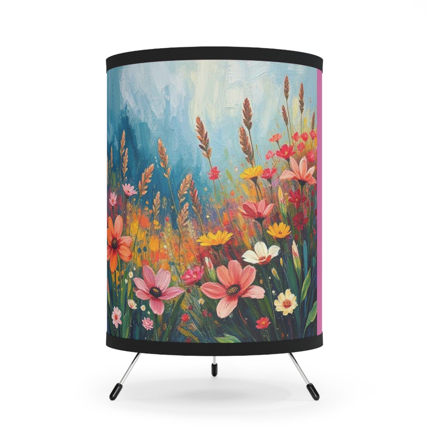 Floral Tripod Lamp with High-Res Printed Shade - Boho Home Decor