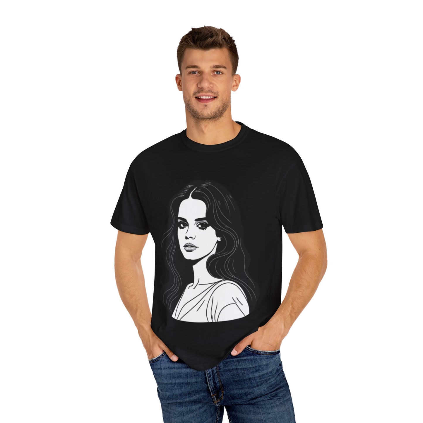 Camiseta unissex tingida com estampa de mulher empoderada