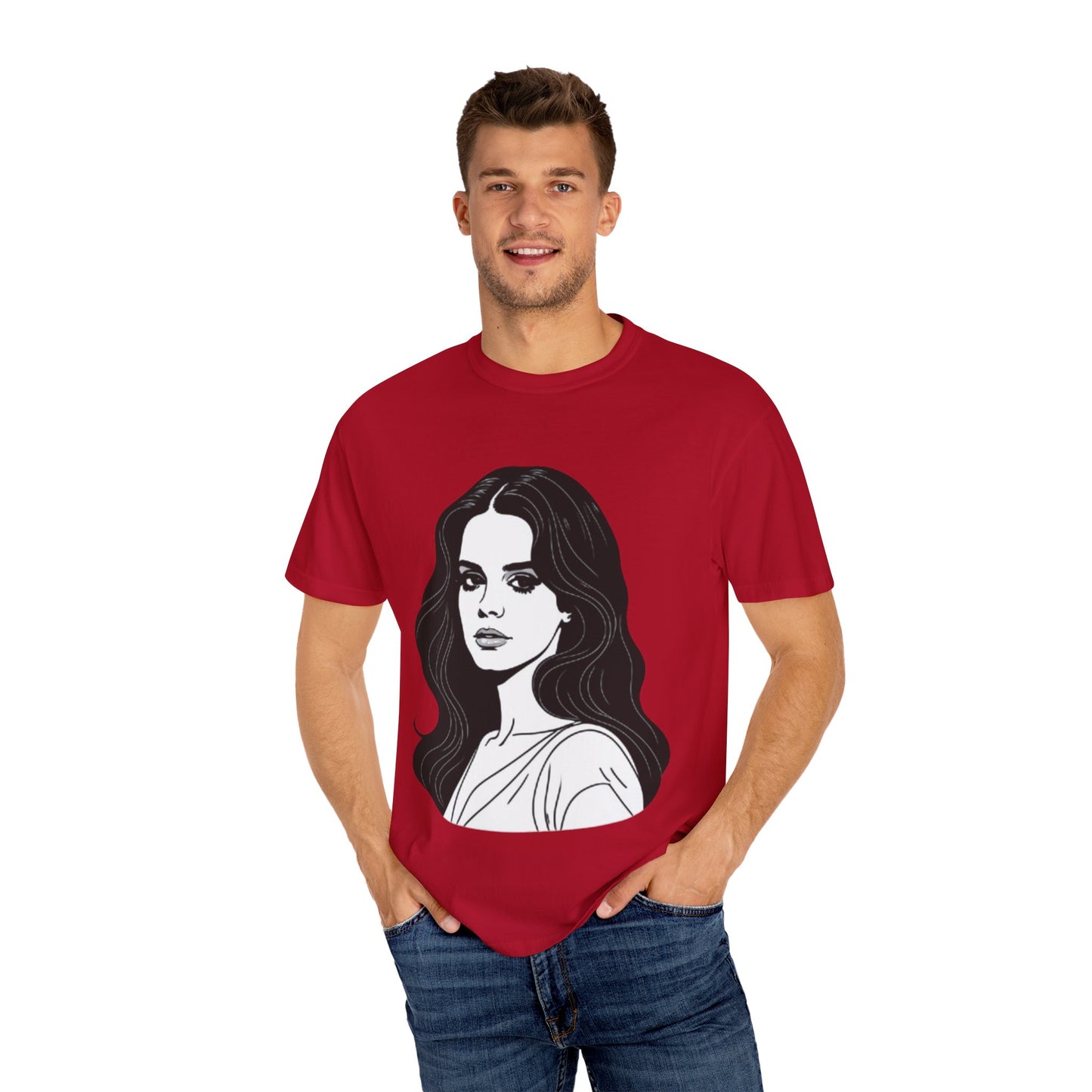 Camiseta unissex tingida com estampa de mulher empoderada