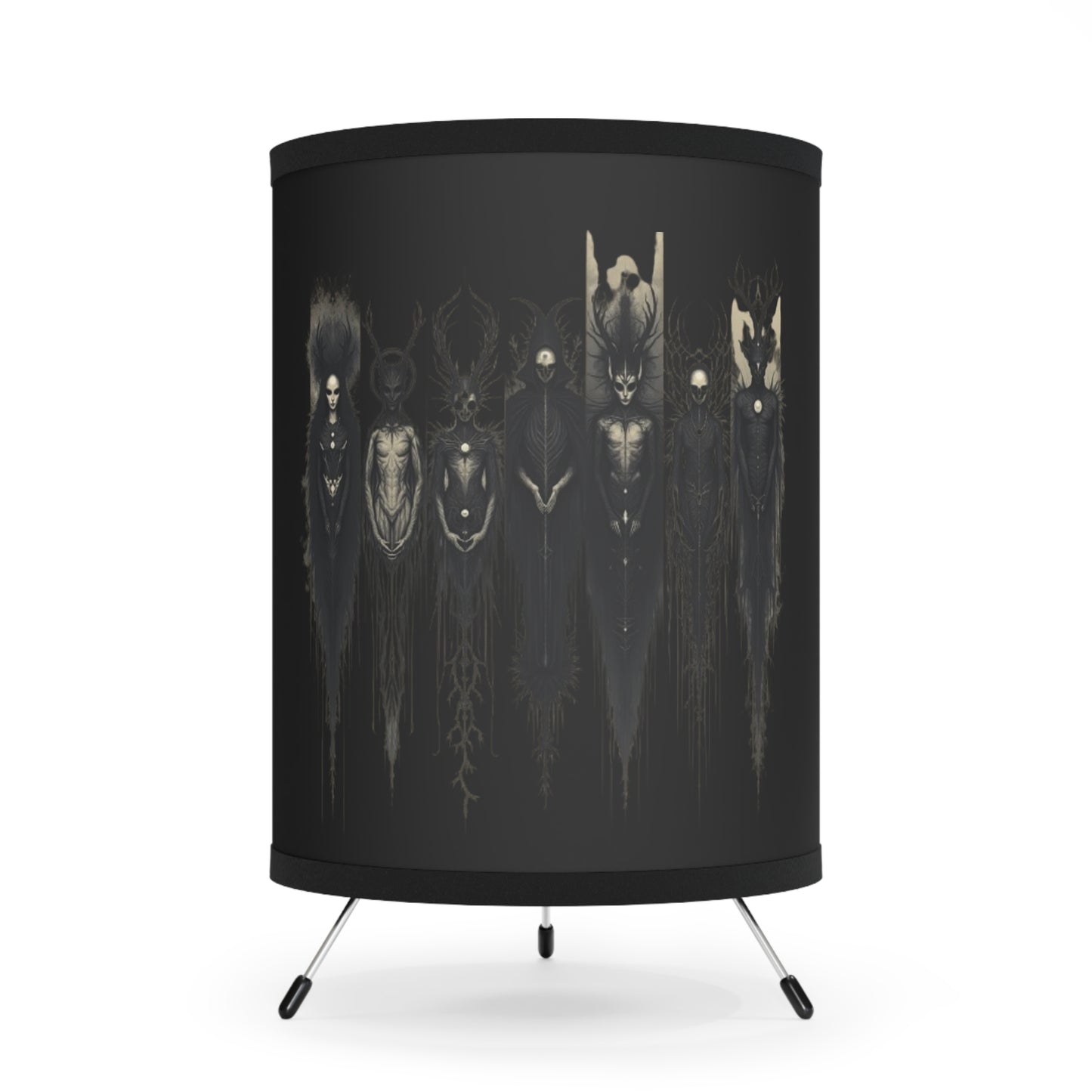 Gothic Tripod Lamp with High-Res Printed Shade - Unique Dark Decor