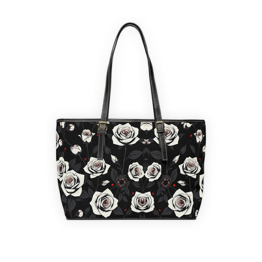 White Roses Classy Elegant Floral PU Leather Shoulder Bag - Stylish Tote for Every Occasion