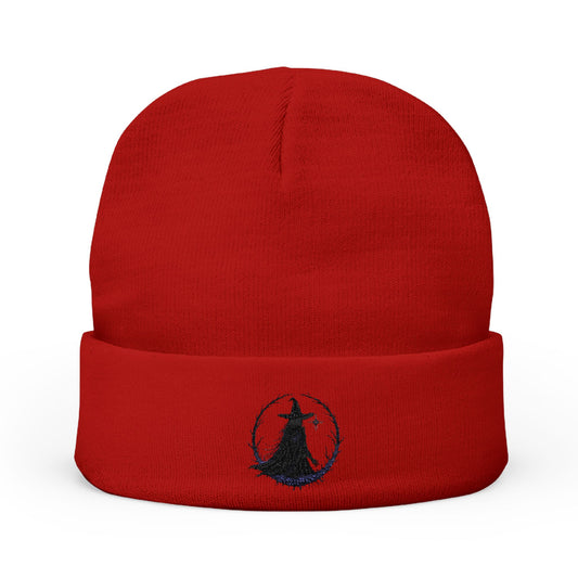 Mystical Witch Knit Beanie - Cozy Embroidered Hat for Halloween & Winter Fashion