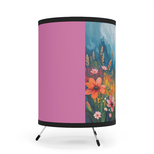 Floral Tripod Lamp with High-Res Printed Shade - Boho Home Decor