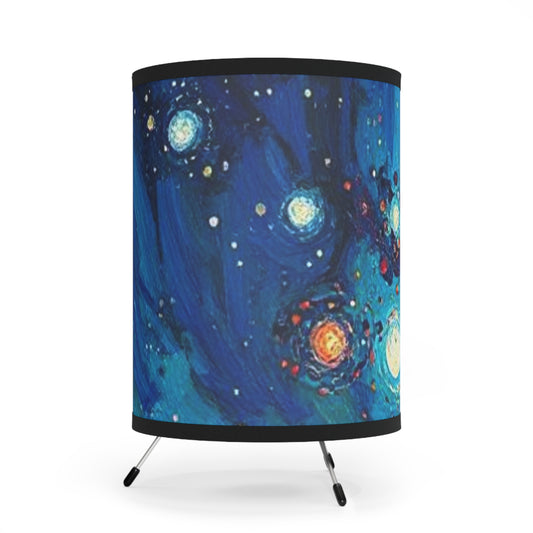 Starry Night Tripod Lamp - High-Res Printed Shade for Cozy Ambiance