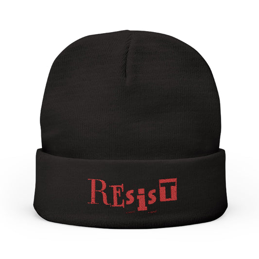 Resist Knit Beanie - Warm Gray Embroidered Hat for Activists